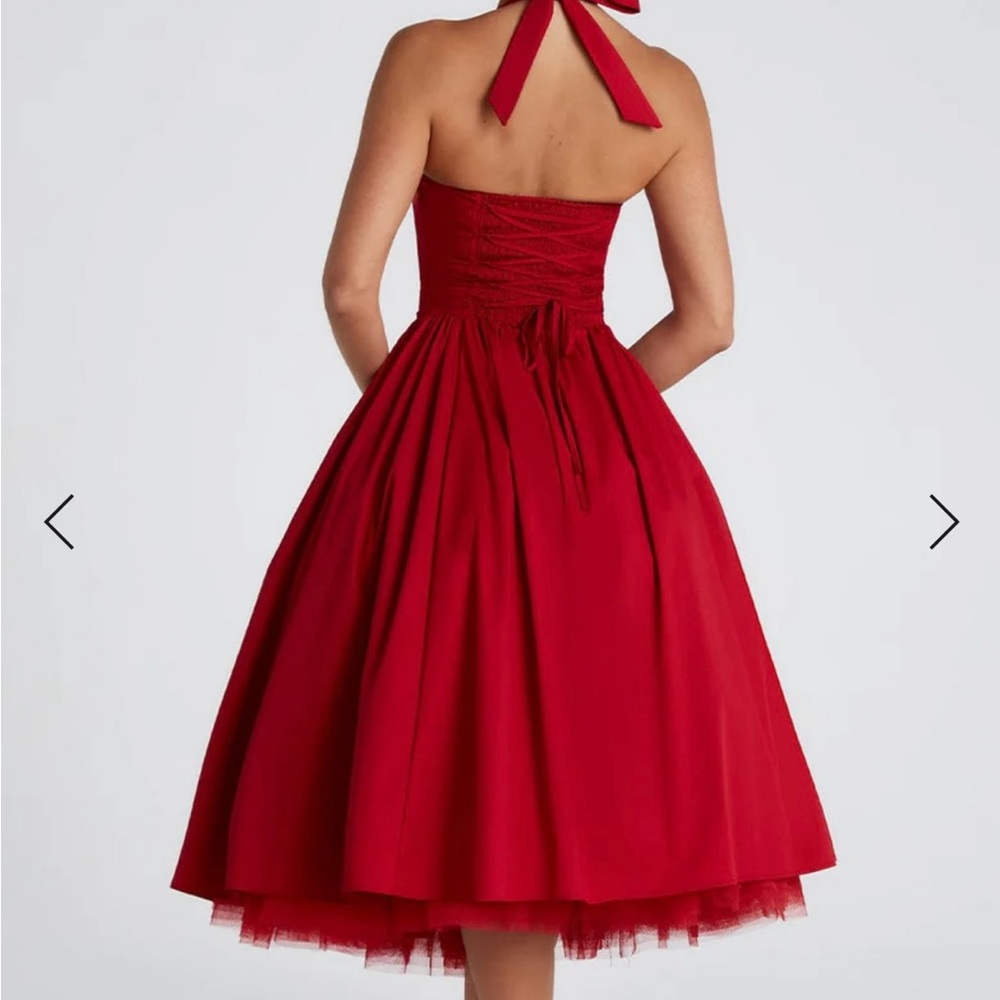 Elegant Red Halter Dress - Picture 2 of 2